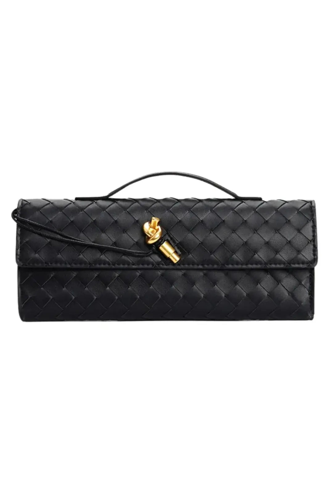 Handwoven Leather Clutch with Gold-Tone Detail