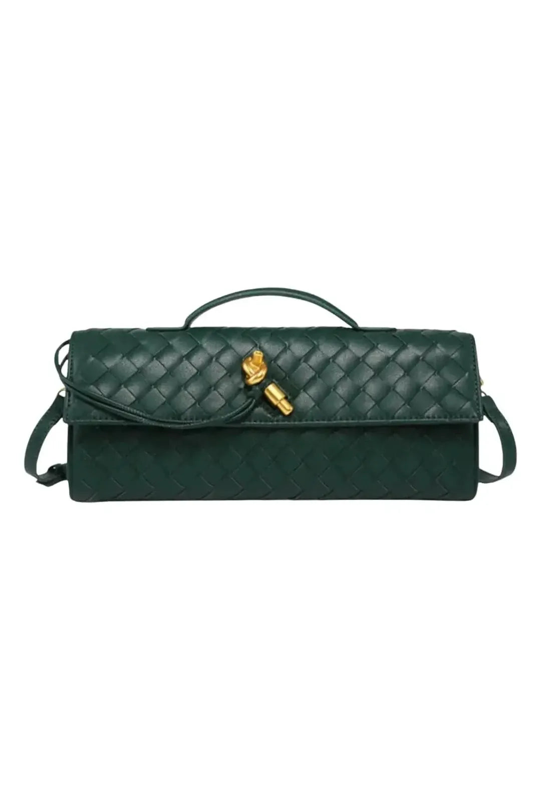 Handwoven Leather Clutch with Gold-Tone Detail