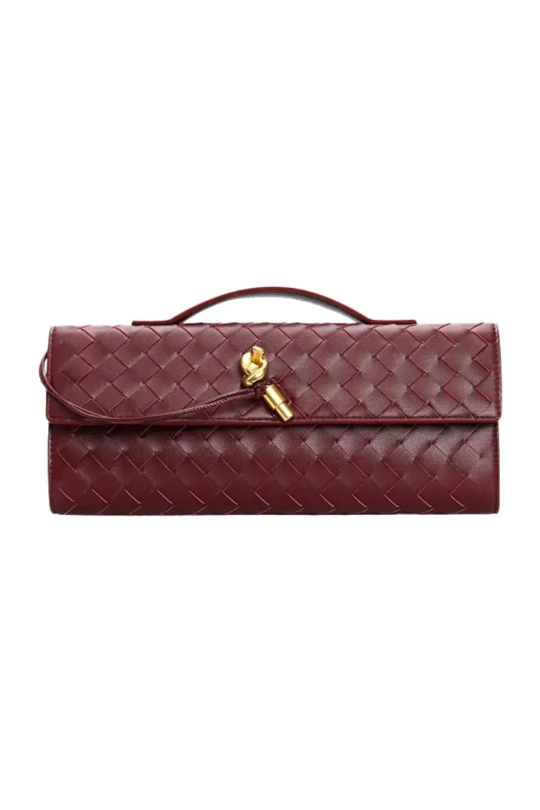 Handwoven Leather Clutch with Gold-Tone Detail