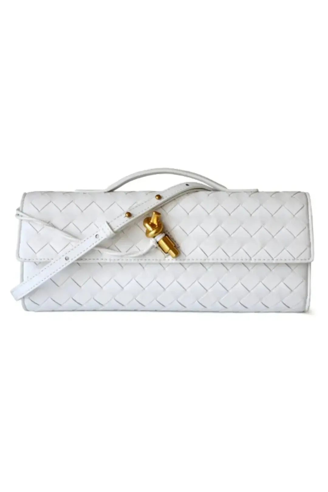 Handwoven Leather Clutch with Gold-Tone Detail